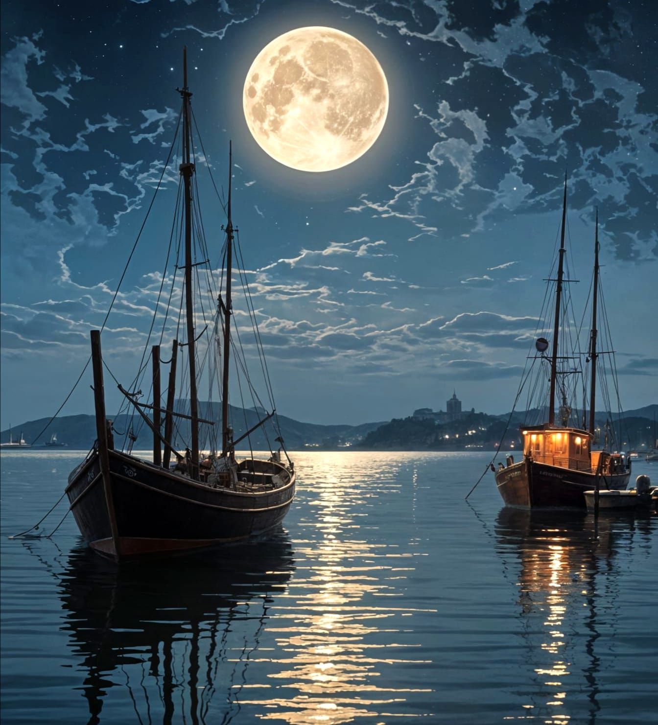 A surreal harbor bathed in the glow of a full moon  by @argentino 