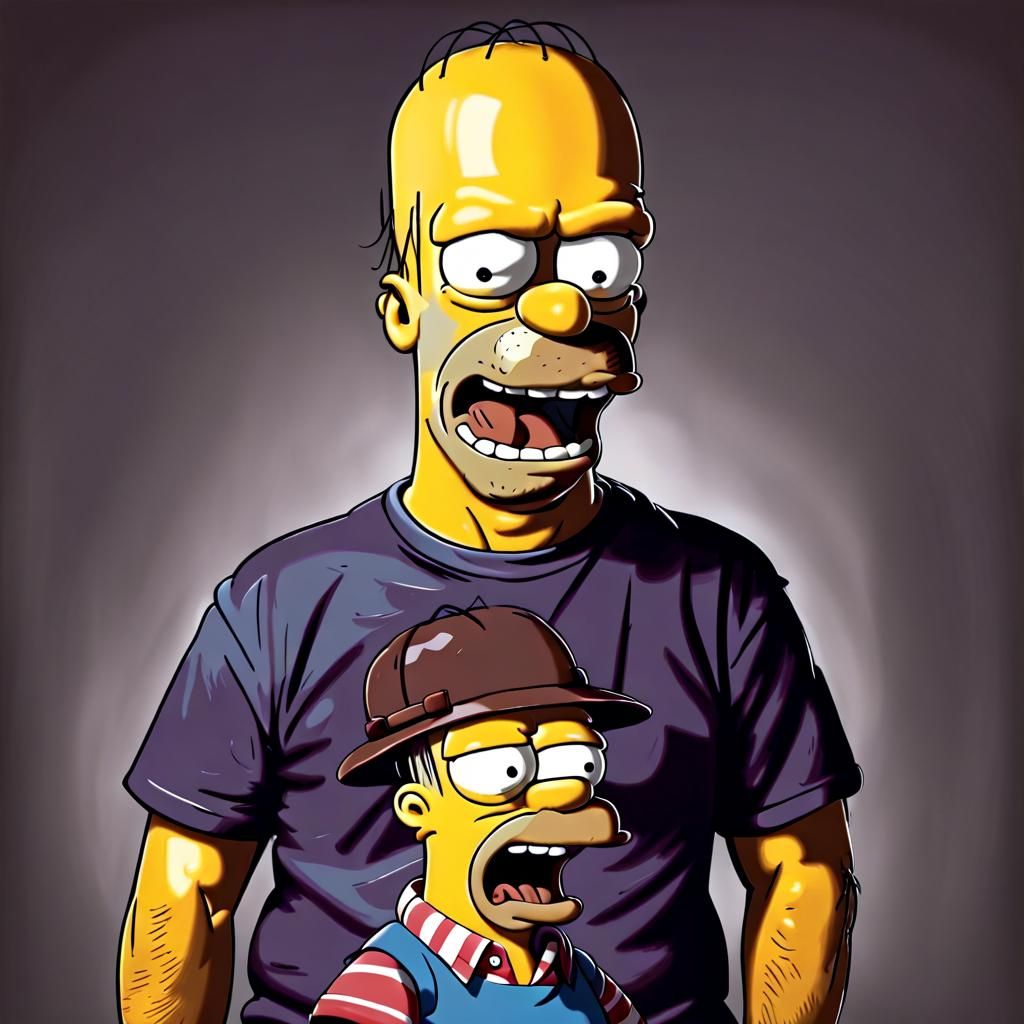 Homer Simpson in a Freddy shirt