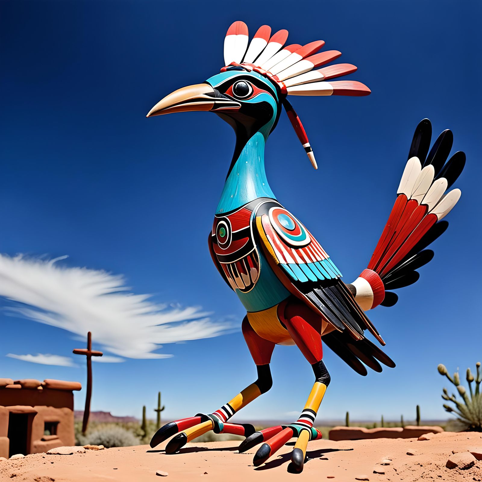 Hopi Road Runner Kachina - Assists in bringing rain and ward...
