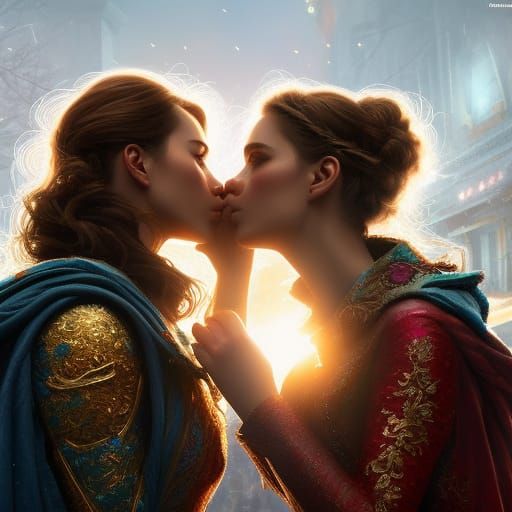 prompthunt: portrait of two girls kissing, anime, drawn by WLOP, trending  on Artstation