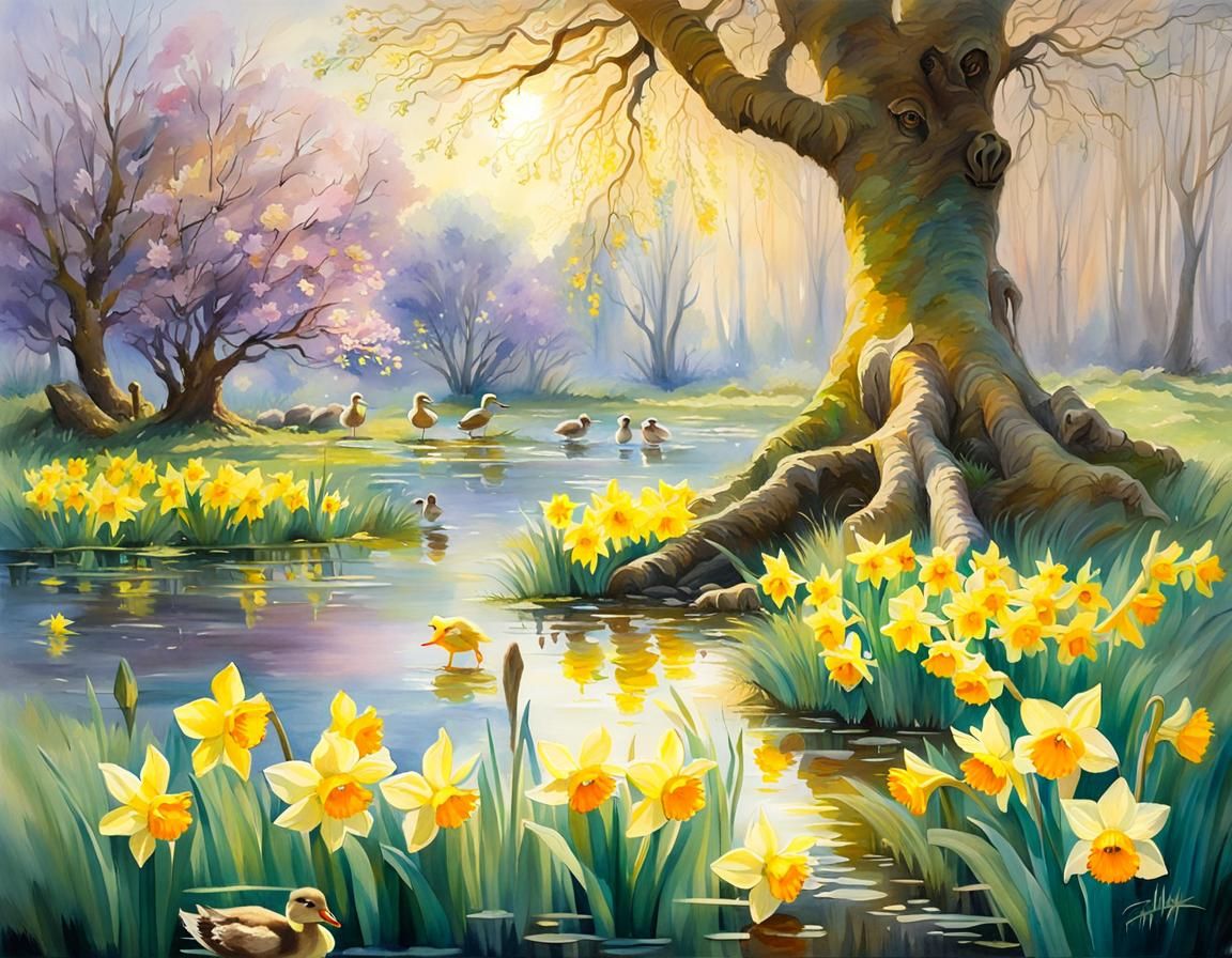 Daffodils and Ducklings  by @Antari