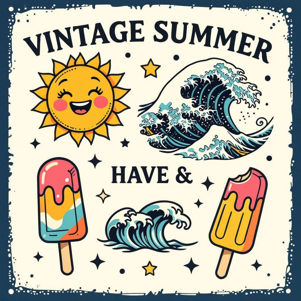 Vintage Summer Flash Tattoo Sheet  by @Little Rainbow