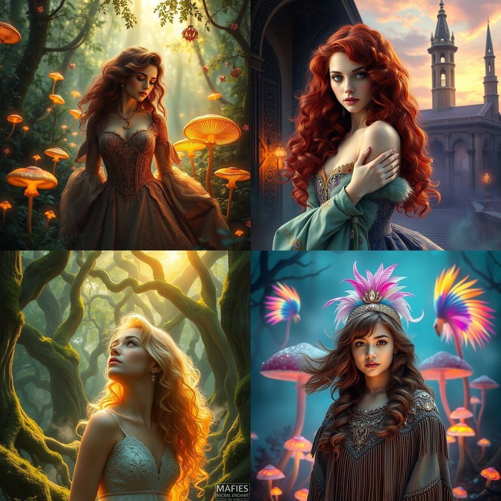 Vibrant Young Girl in a Fantastical Forest Scene