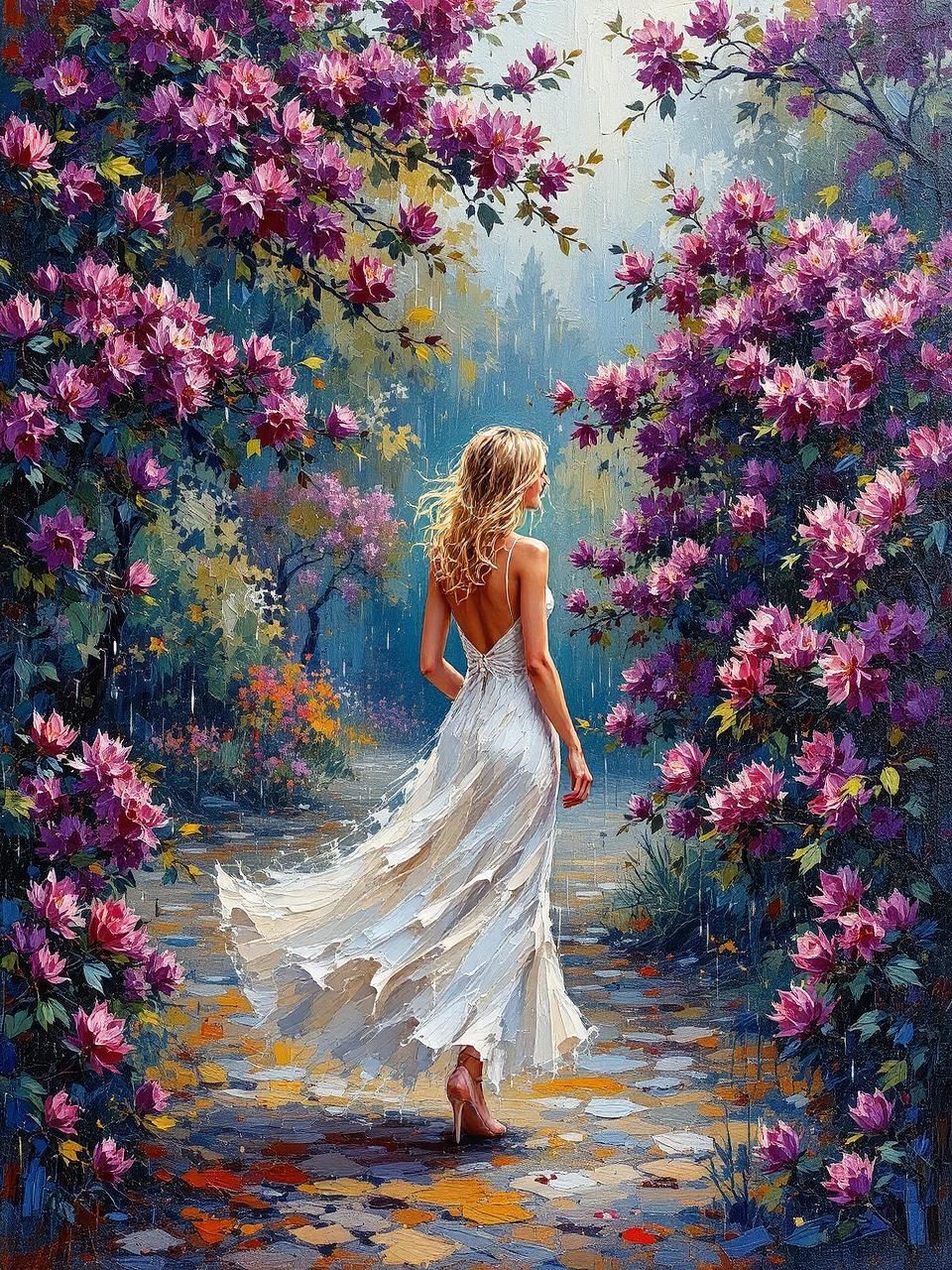Woman in a rhododendron park
