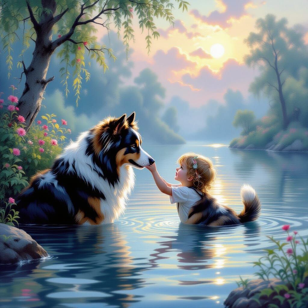 Dog Rescues Child from Drowning in Ethereal Style