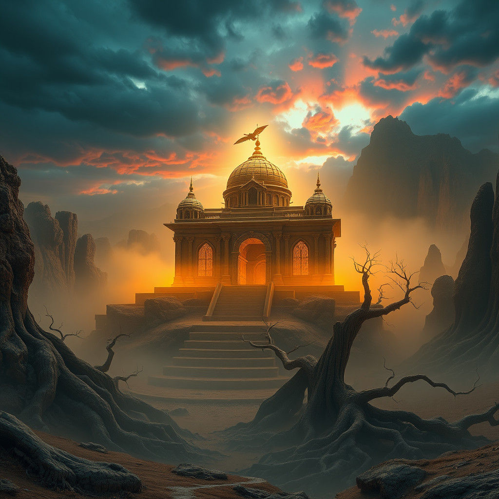 Mystical Temple in Desolate Badlands, Fantasy Concept Art