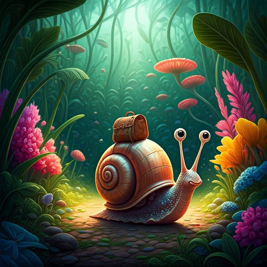 Confused Snail Lost in Whimsical Garden