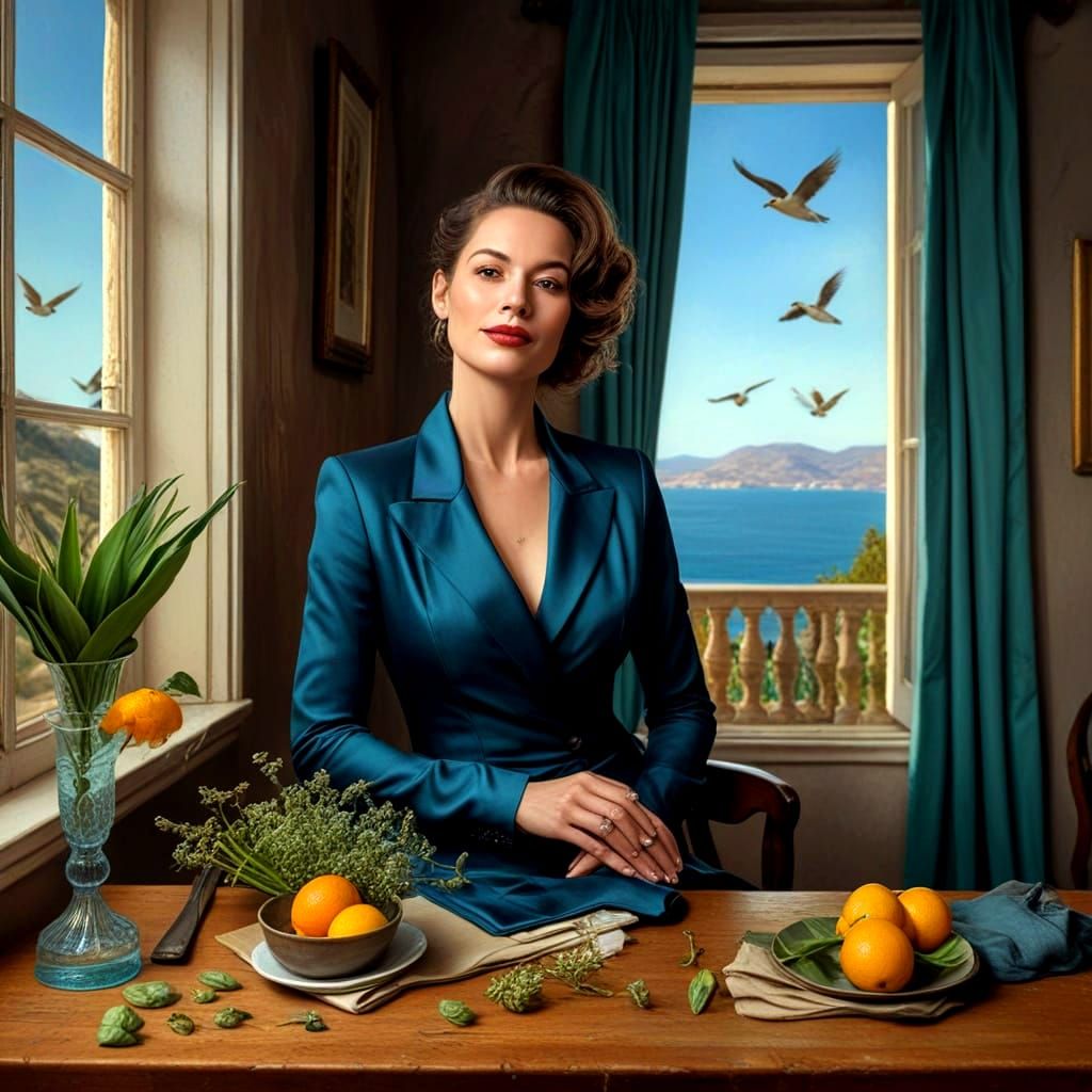 Surrealistic Portrait of a Happy Elegant Lady