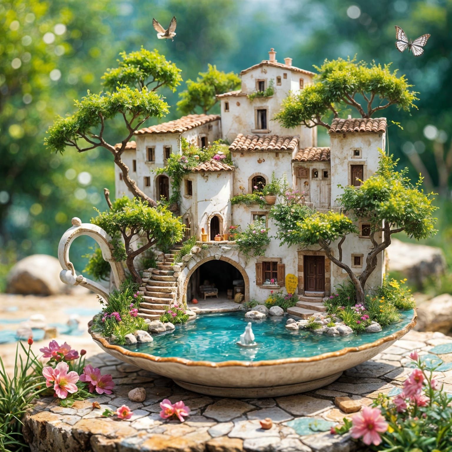 A miniature Mediterranean village crafted inside a teacup.   by @sunshine33