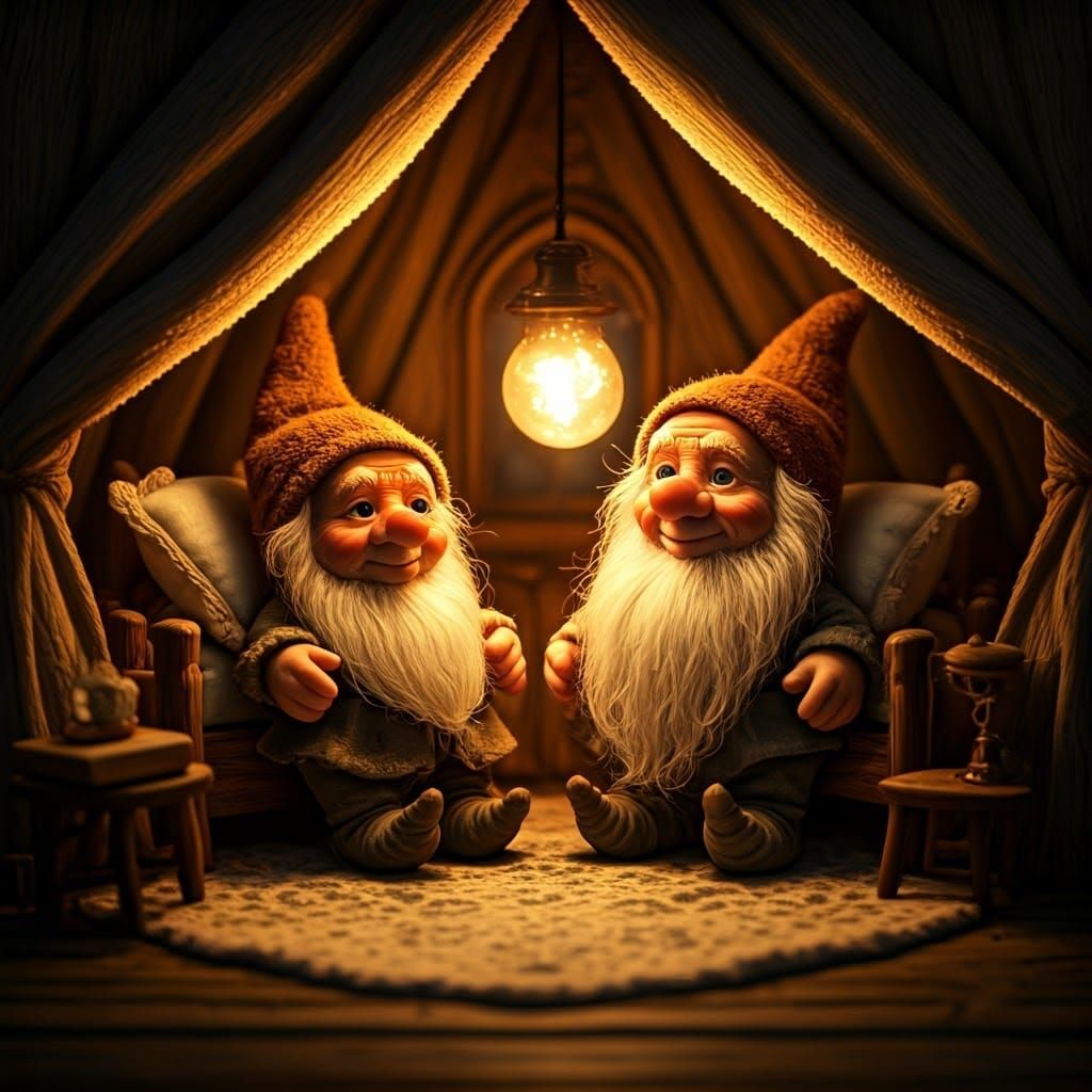 Dwarf Dolls Resting in Cozy Cabin
