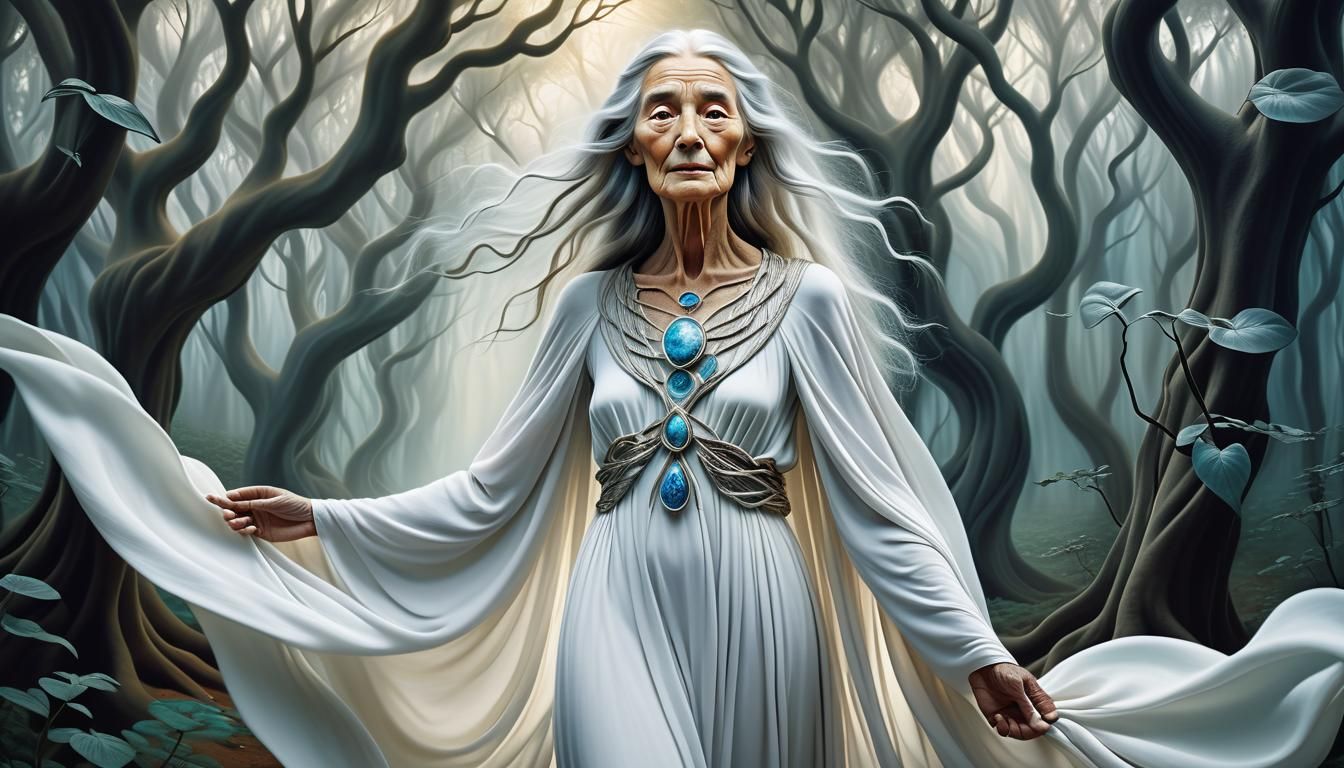 a wise woman whose eyes reflect all the wisdom of the ages o...