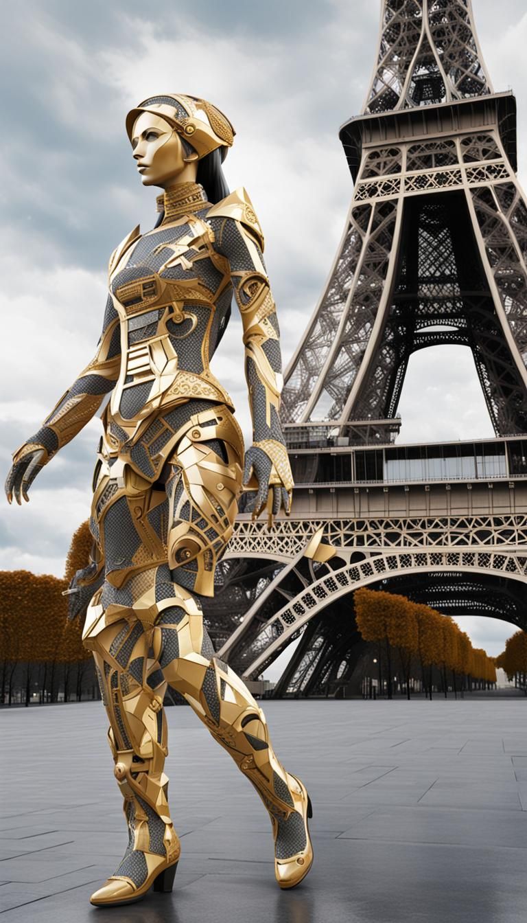 Intricate baroque carbon fiber cybernetic woman with geometr...