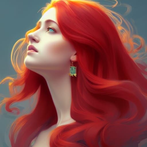 Beautiful woman with red hair gorgeous detailed head and sho...
