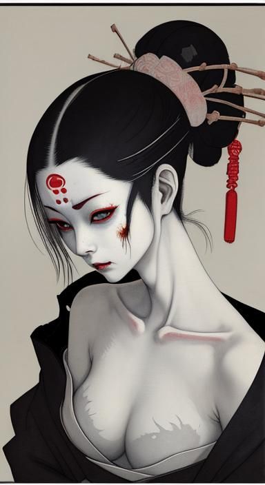 Zombie Geisha in Misty Alleyway: Ukiyo-e Style