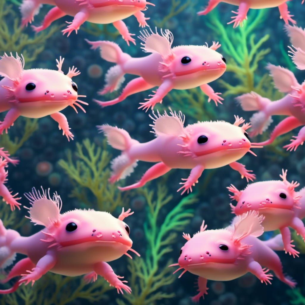 Many axolotls swimming in seaweed. - AI Generated Artwork - NightCafe ...