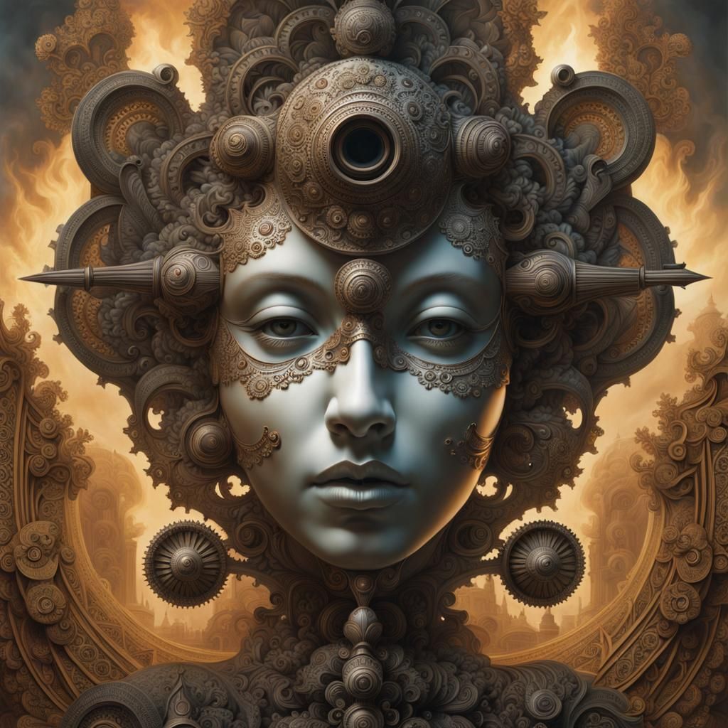 Smoke Fused Humanoid Fractal Face