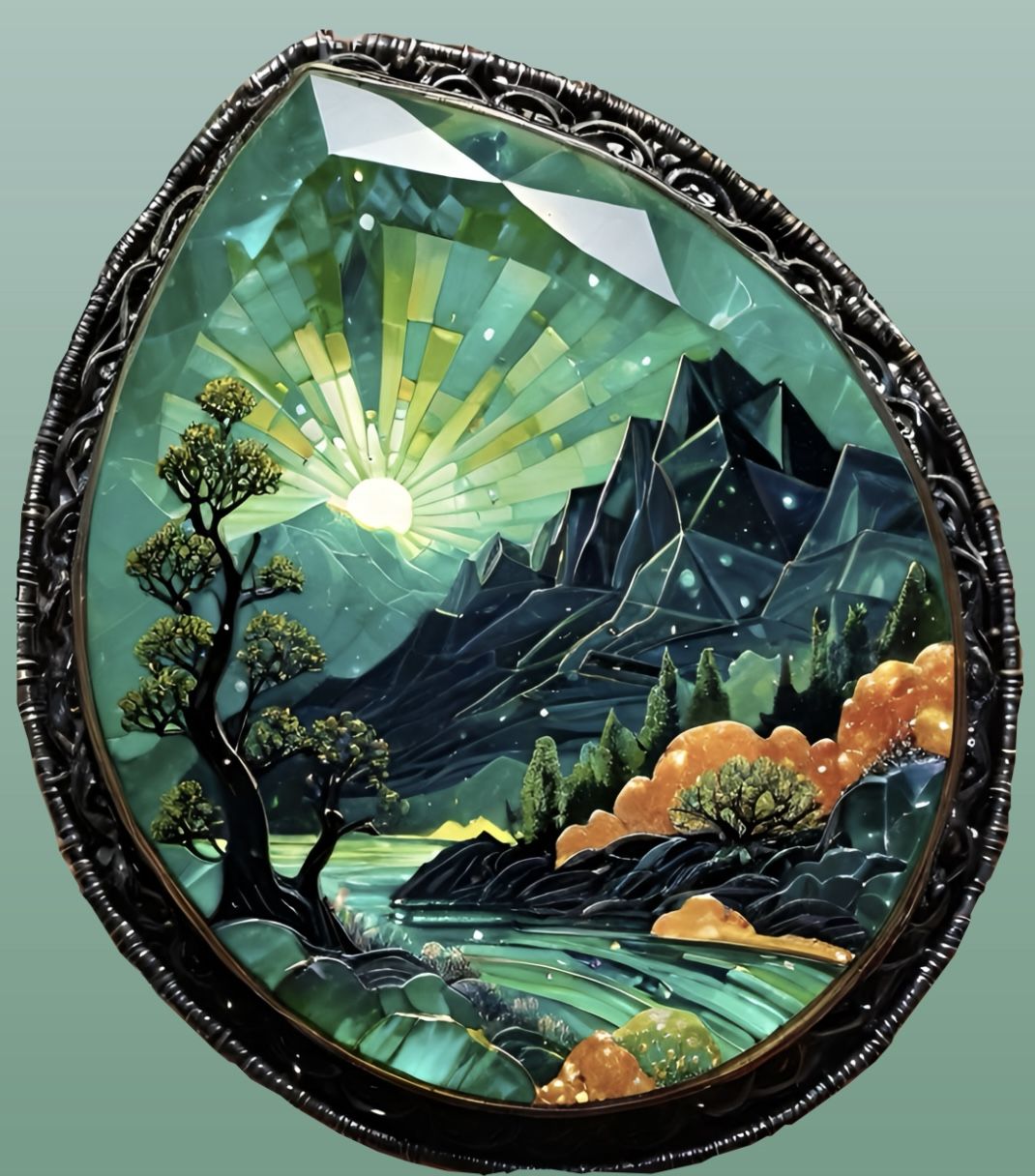 Faceted cut chrysoprase and chalcedony gemstone jewel