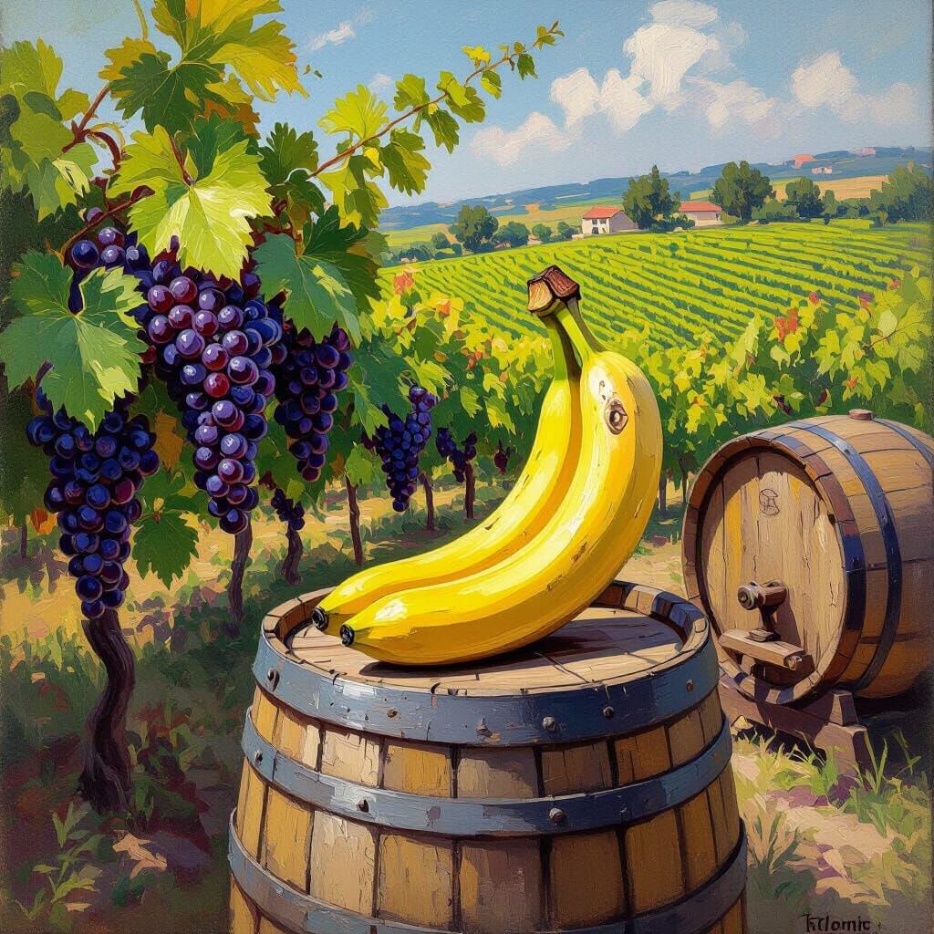 Banana in Vineyard as Impressionist Painting