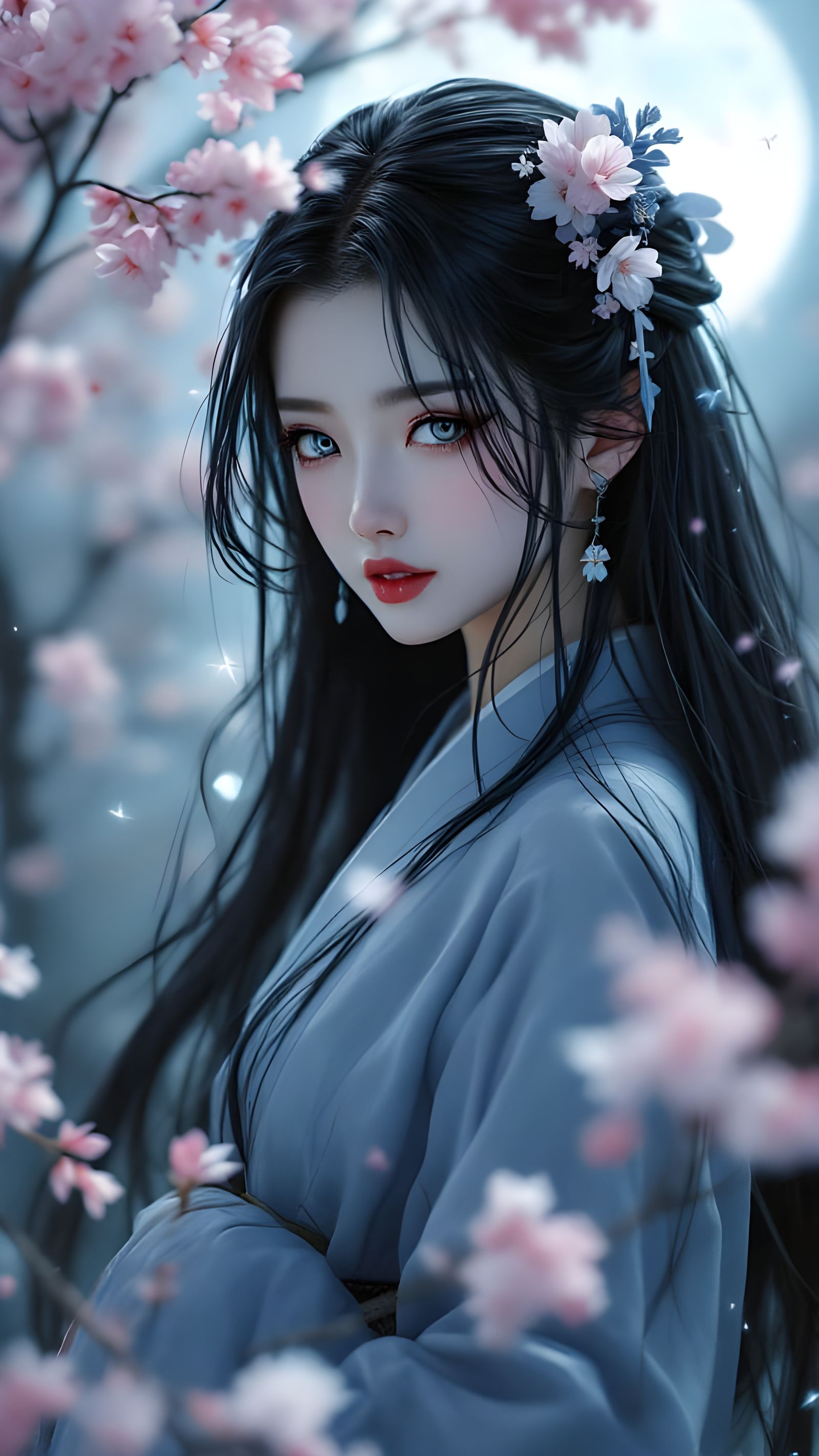 Sakura Moonlight Ethereal Geisha in Cherry Blossom Moonli...(04)