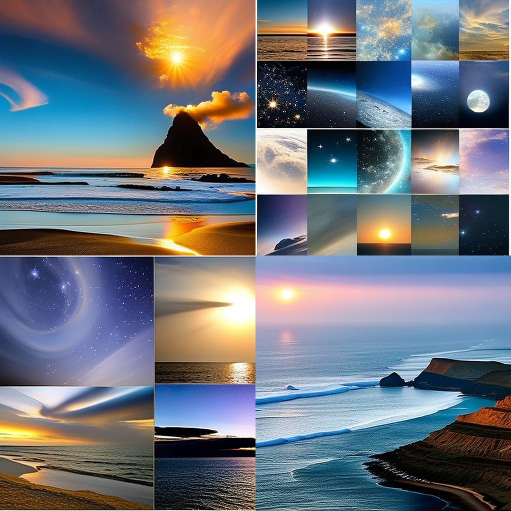 "16k astronomy, rule of thirds, alchemy , sea, moon sky, clo...