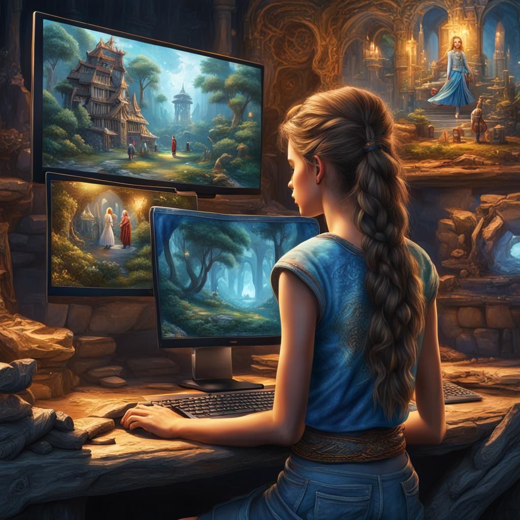 Girl using computers  by @Lady Fire