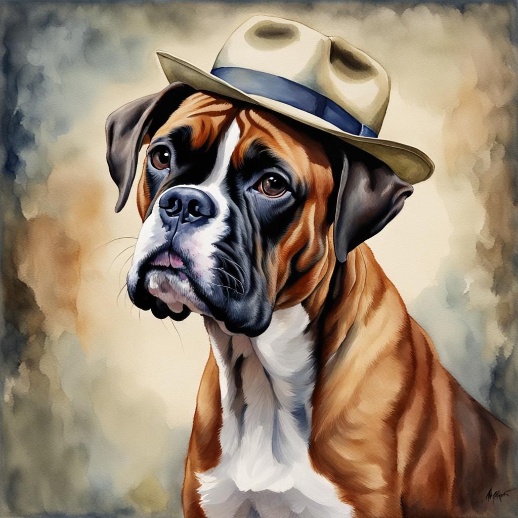 Watercolour boxer dog.