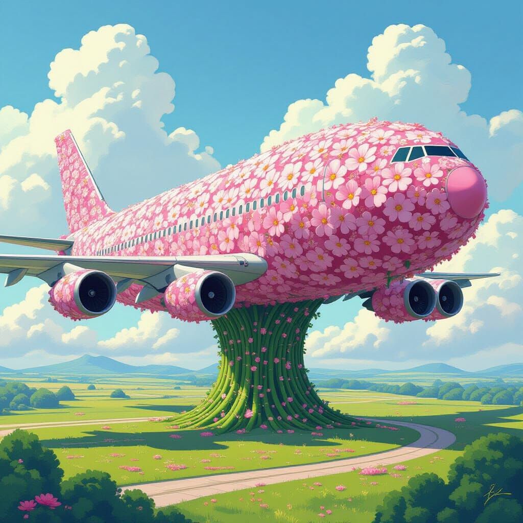 Pink Flower Airplane in Dreamy Style