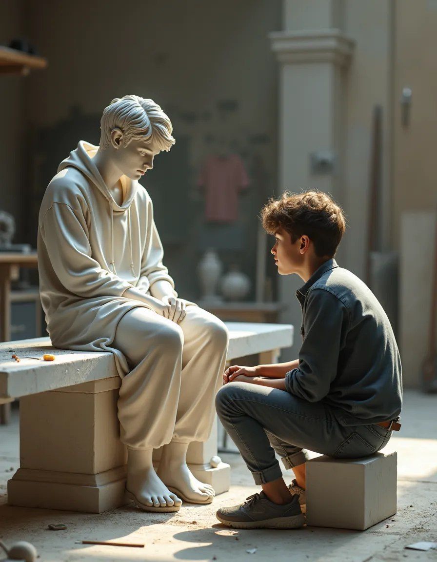 Boy and his sculpture