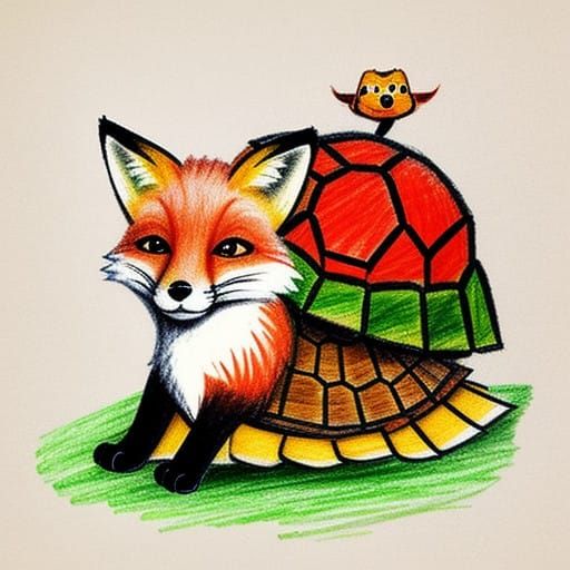 My 4yo can't draw this - Surreal Fox and Turtle in a Childli...