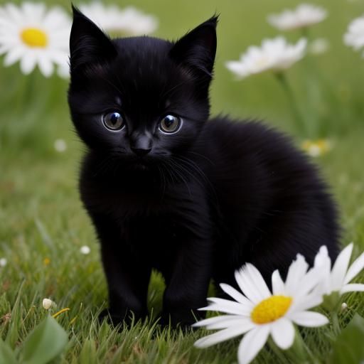 cute black kitten in spring,