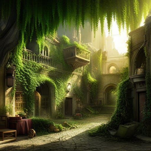 Old city: Covered in vines: Sunshine Rays Epic cinematic bri...