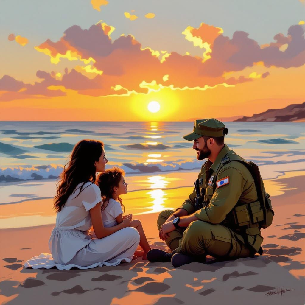 Israeli Family on Beach in Vibrant Style