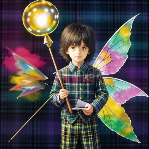 Tartan background ,Kid's drawing ,surreal child's drawing , ...