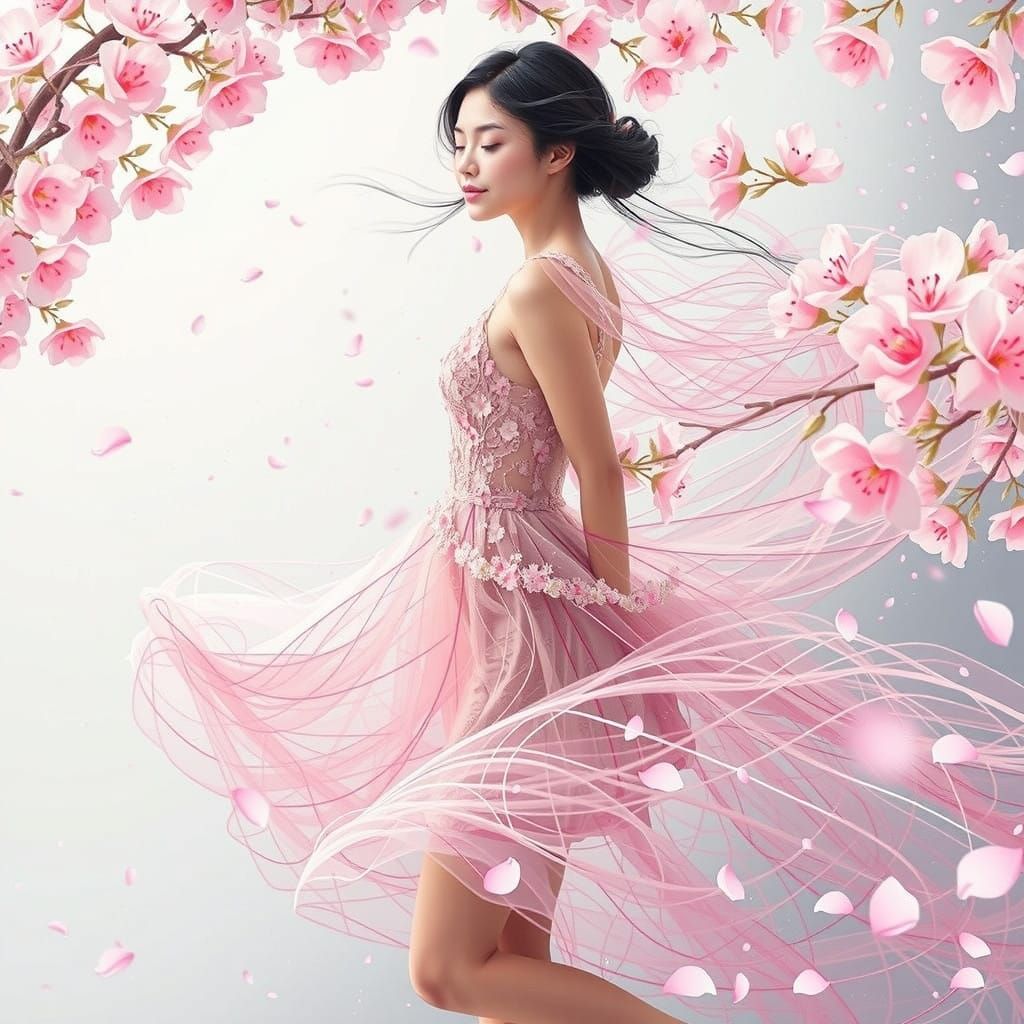 Wind blows cherry blossoms off of rows of trees. The  thousands of blossoms swirl and land on a beatiful ...  by @Don Enfuego