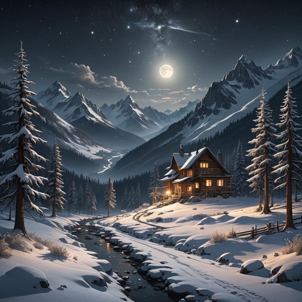 Venetian style gondola in alpine mountain stream, dreamscape, surreal, dreamwoven, otherwordly