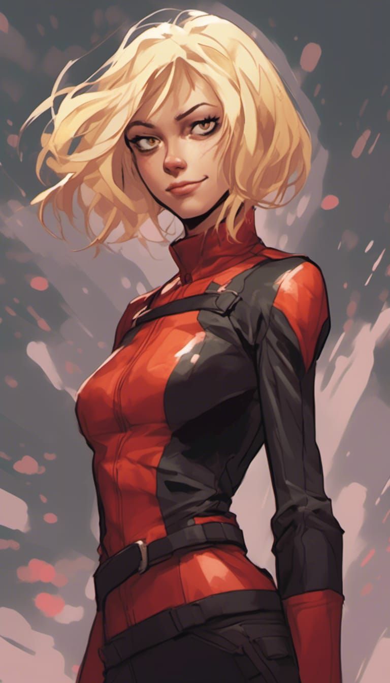 <lora:Gaming Artstyle:1.0> character artwork for Mutants and Masterminds, comic book character with short scruffy blonde hair, standing, in...