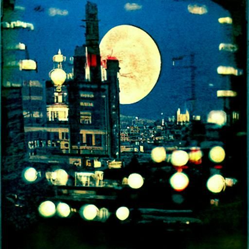 Vintage full moon shining over a city