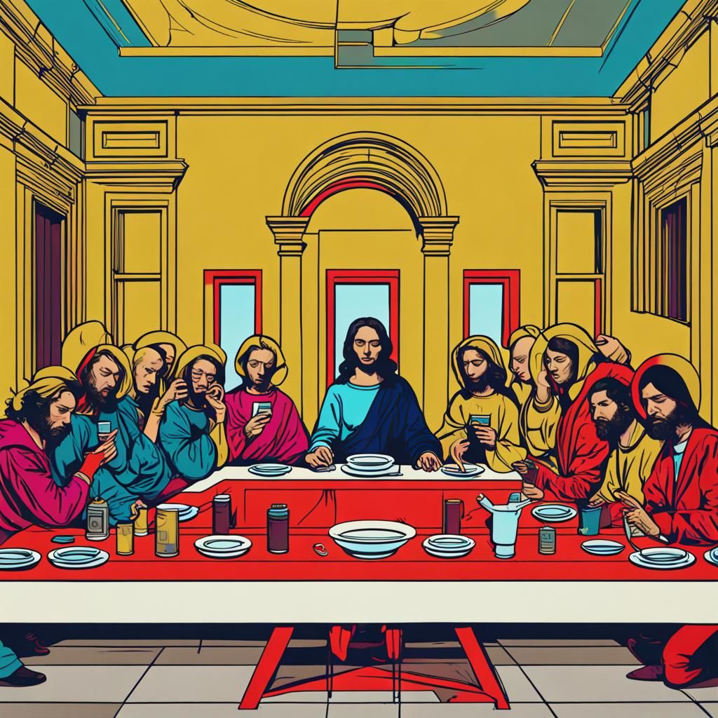 the last supper but with phones AI Generated Artwork NightCafe Creator