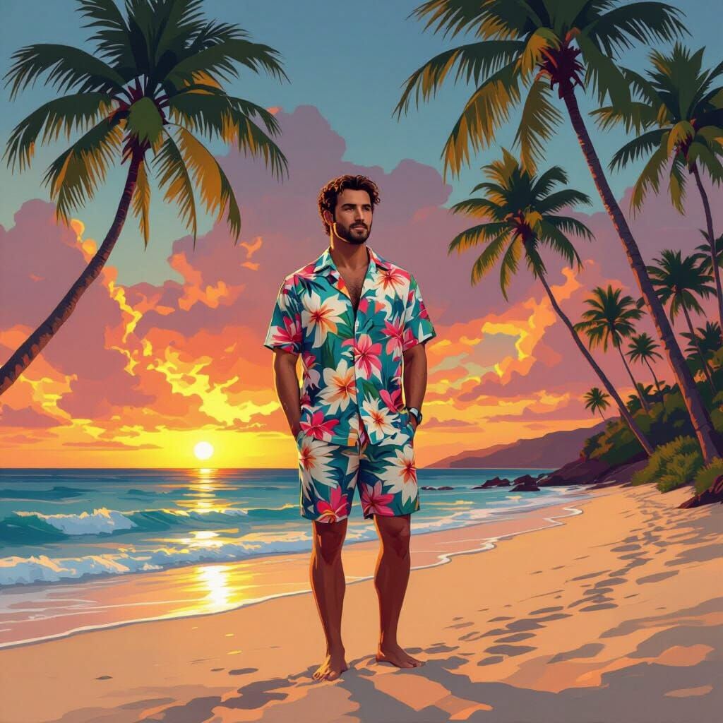 Tropical Beach Sunset in Painterly Style