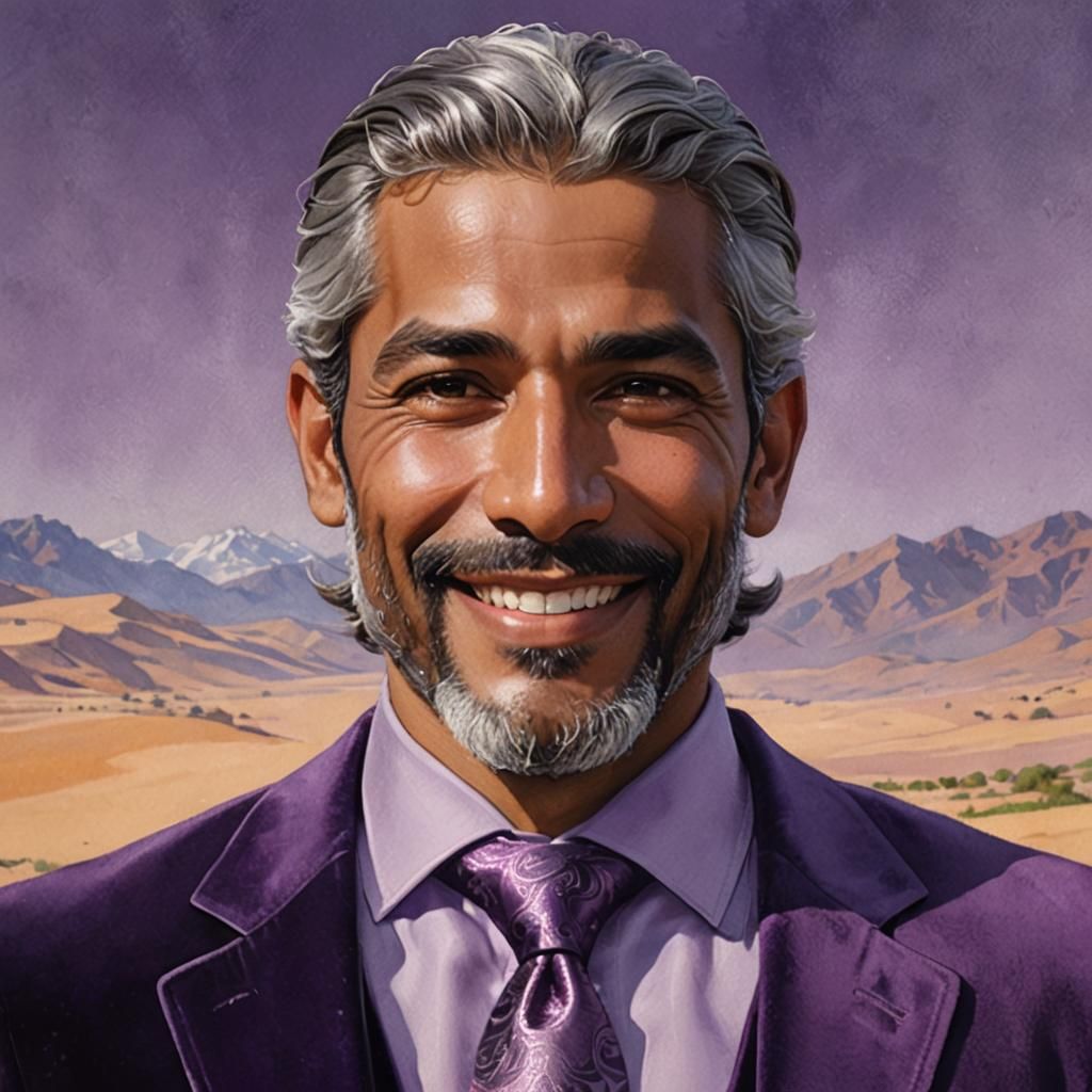 Smiling Man in Purple Velvet Suit