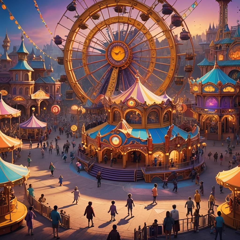 Children Play in a Fantasy Luna Park