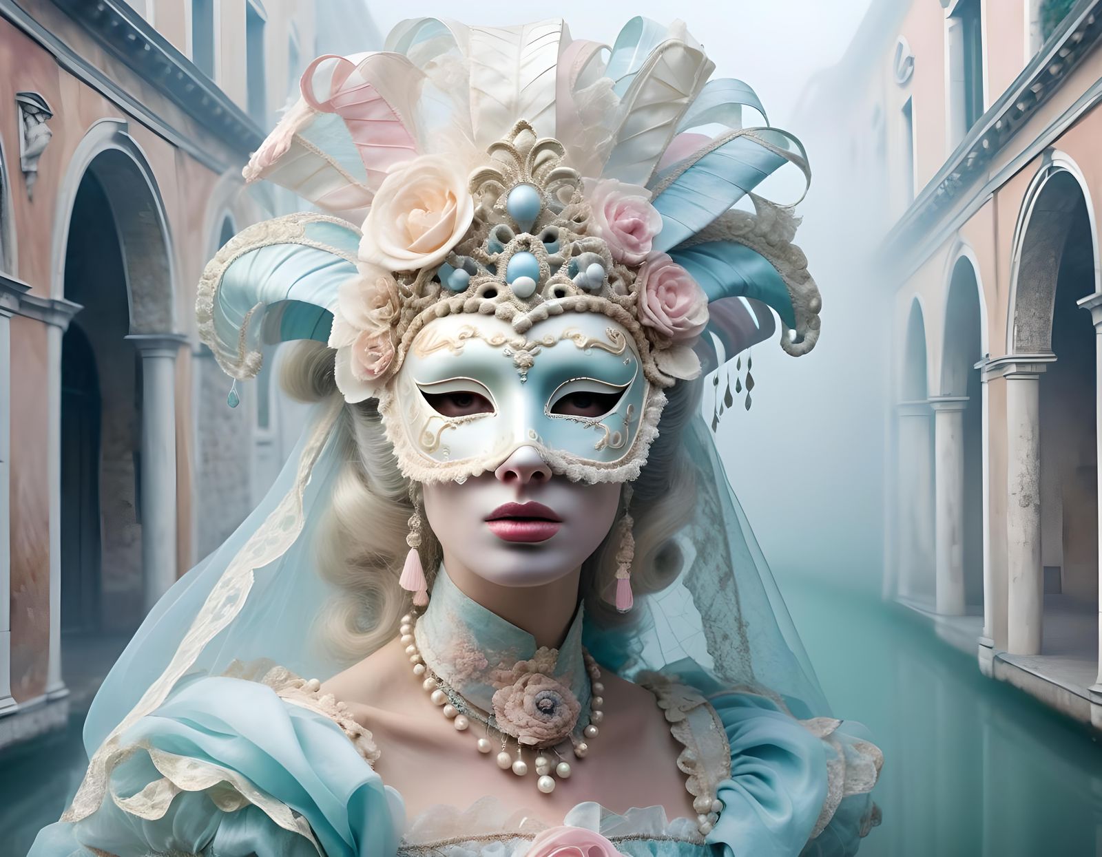 Marie Antoinette cries behind her Venetian mask  by @Edana
