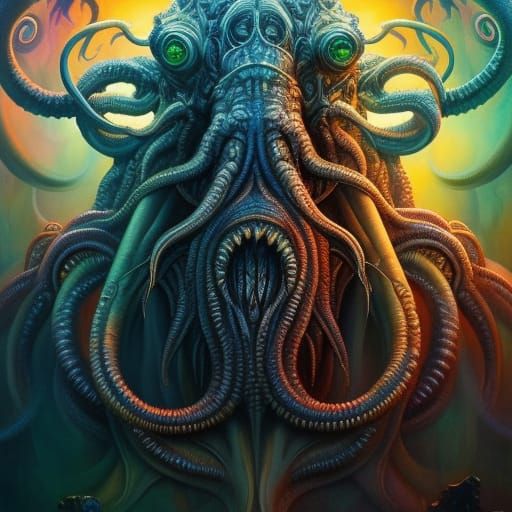 hyperdetailed realistic portrait of madness Elder God Cthulhu; grey ...