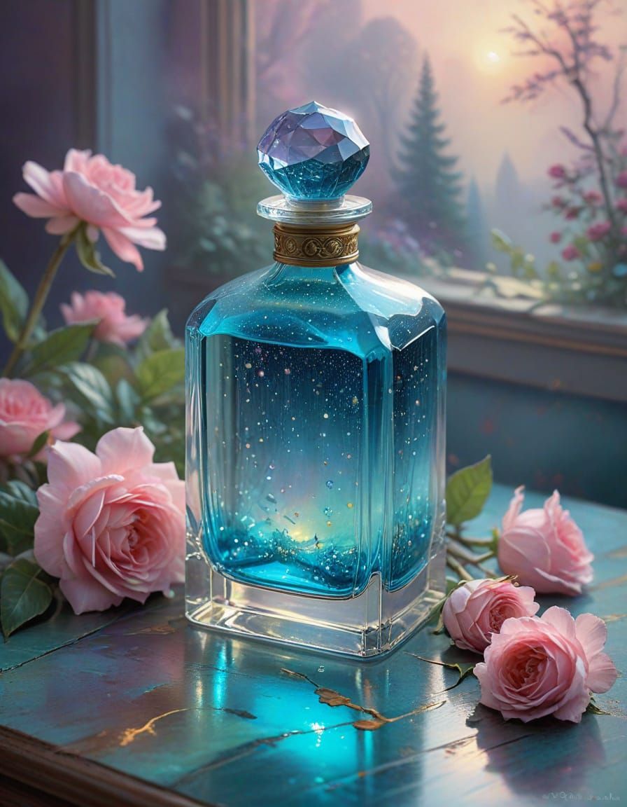 Watercolor Perfume Bottle in Romantic Style