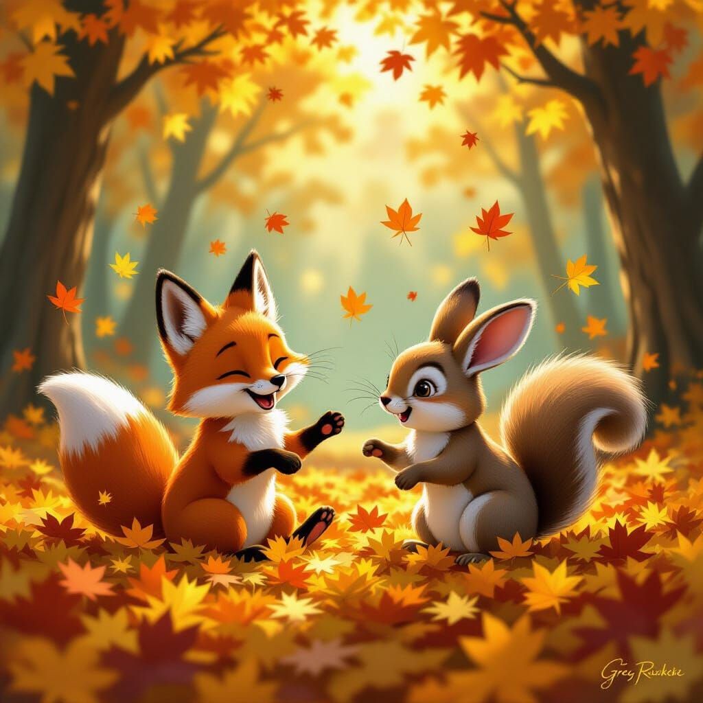 Cute Animals Playing in Autumn Leaves  by @Igor Skoglund