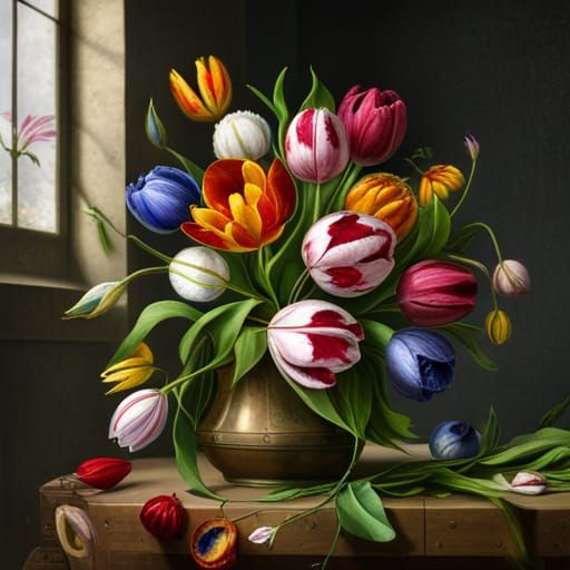 Tulips Impressionist Still Life by Shakaama  by @Shakaama