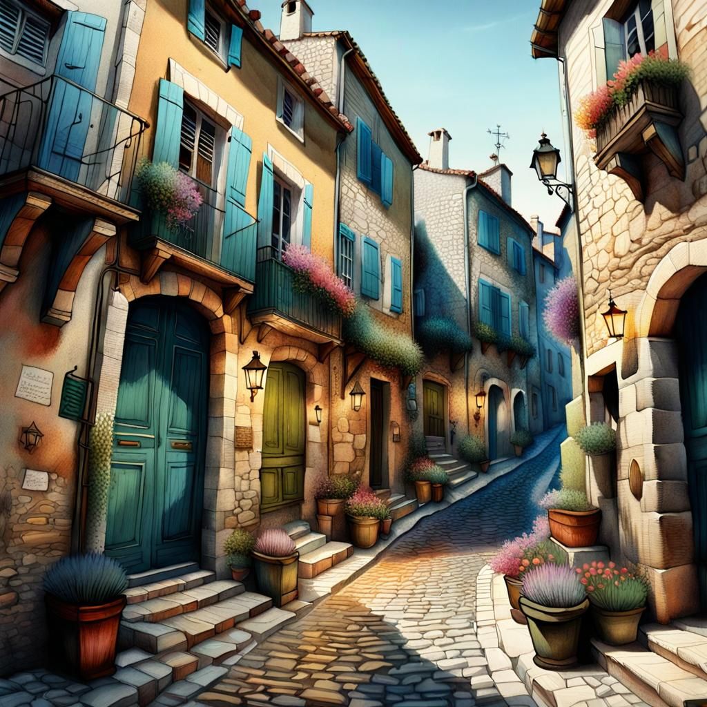 Cobblestone Street Houses - AI Generated Artwork - NightCafe Creator