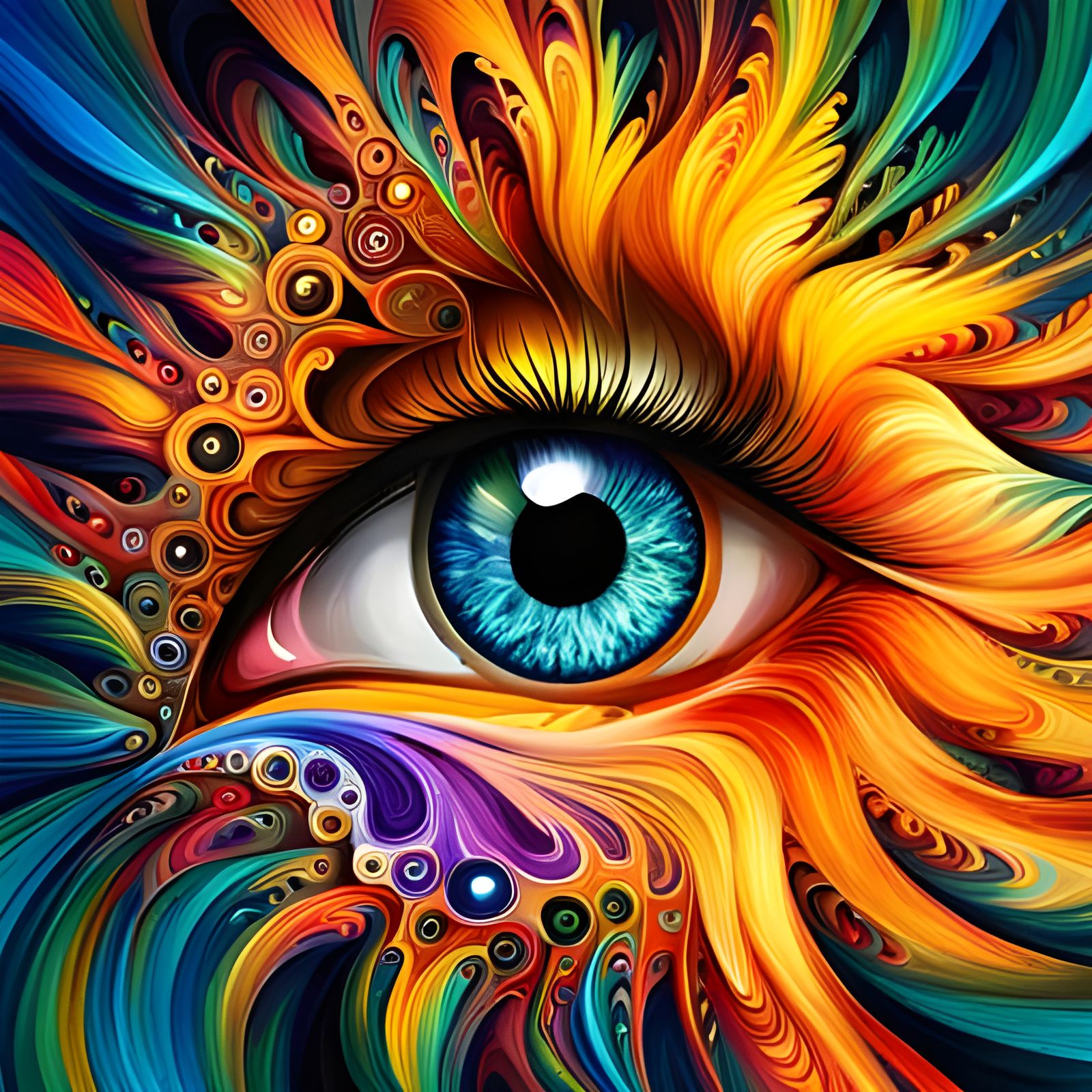 Fractal eye, all seeing eye. hyper-detailed elements, textured Speedpaint, large rough brush strokes ...  by @Ryan Kaplar