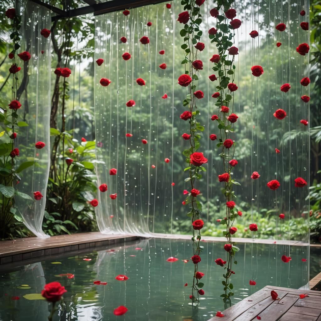 Rainforest Infinity Pool with Transparent Curtains