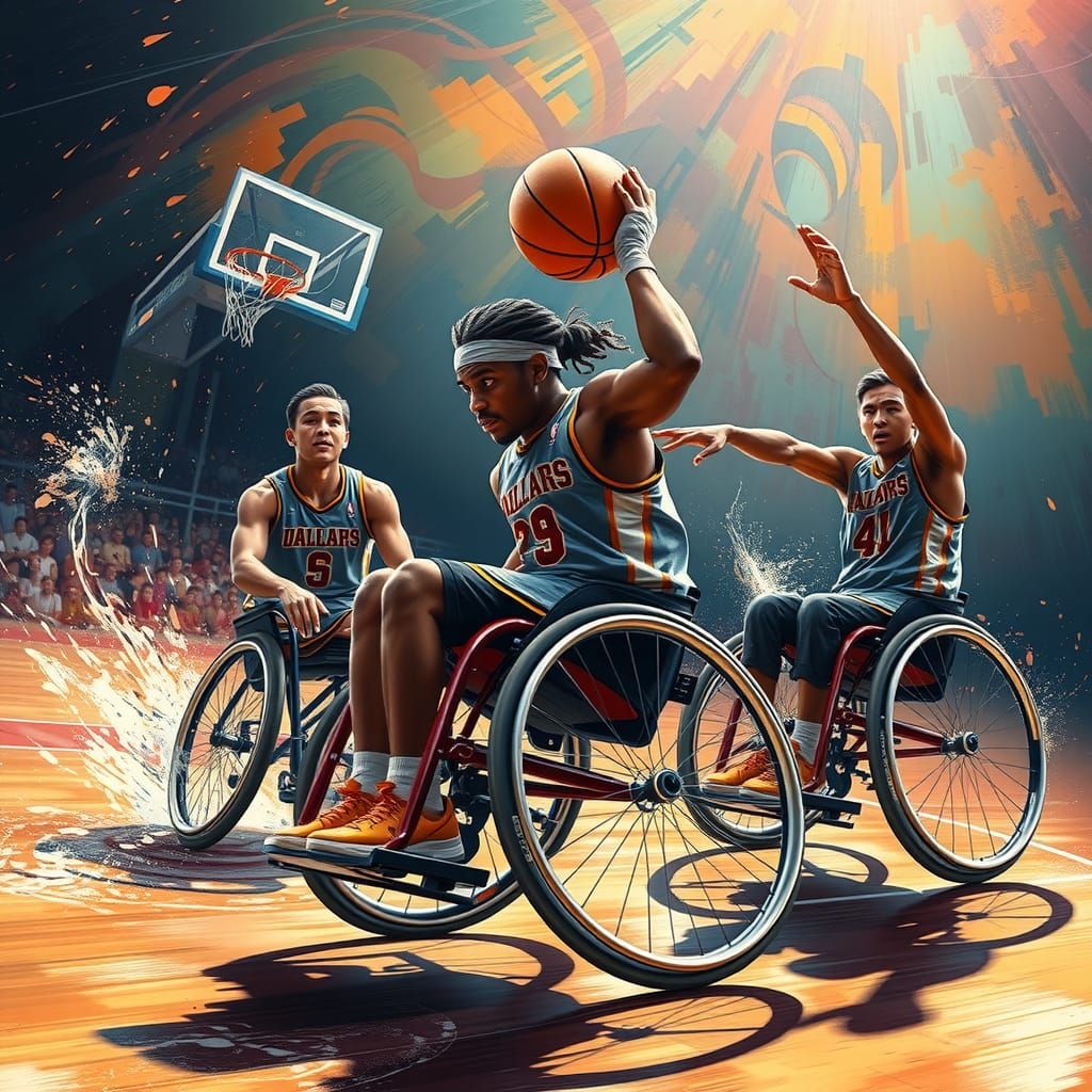 Athletes in wheelchairs play basketball  by @Buenaventura